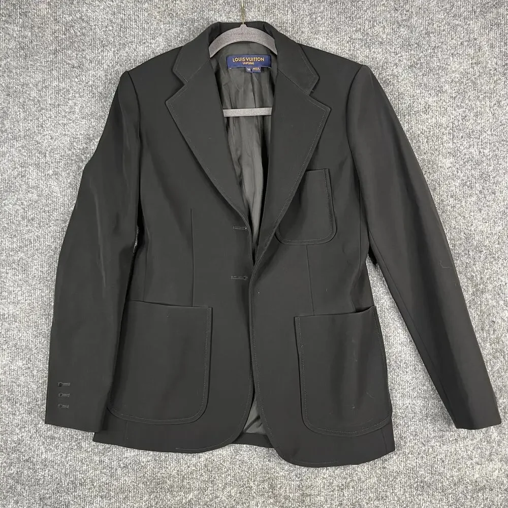 Louis‎ Vuitton Uniform Blazer Womens Size 36 Black Tailored Button Front Uniform